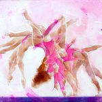 Art tableau sport gymnastique poutre : peinture sur toile de la chronologie d'un salto sur la poutre par une gymnaste