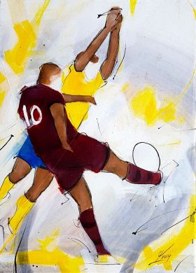 art tableau sport rugby : peinture sur toile d'un match de rugby entre l'ASM et l'UBB