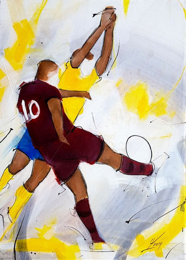 art tableau sport rugby : peinture sur toile d'un match de rugby entre l'ASM et l'UBB
