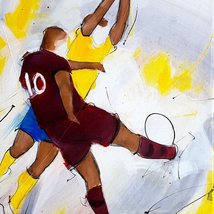 art tableau sport rugby : peinture sur toile d'un match de rugby entre l'ASM et l'UBB