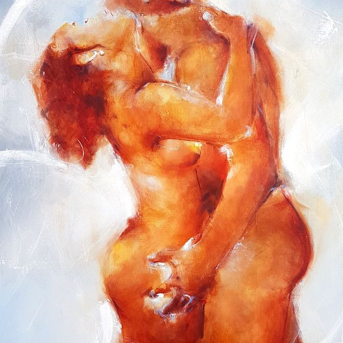 art tableau peinture sur toile : l'amour charnel d'un couple nu