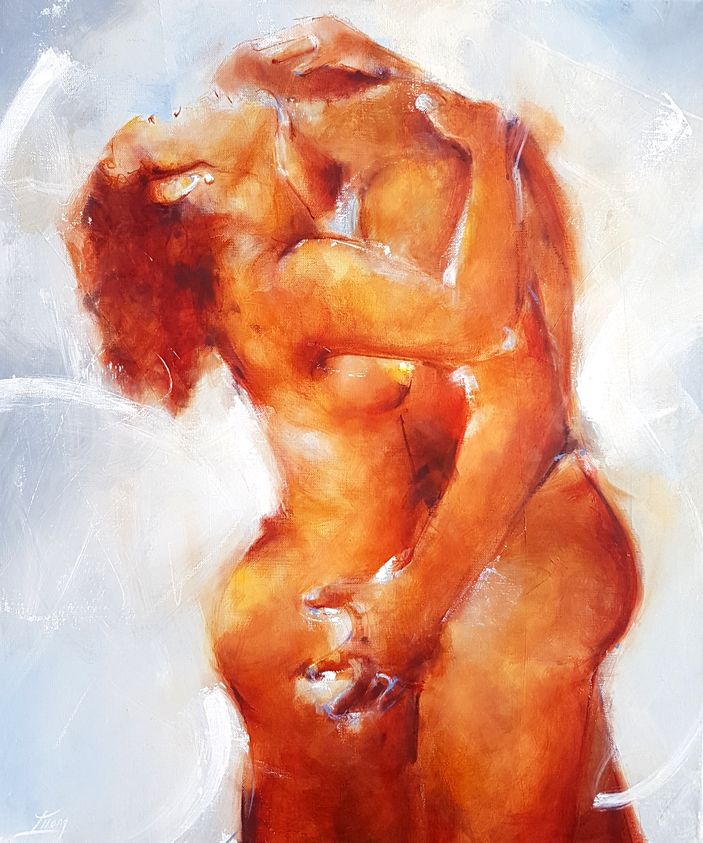 art tableau peinture sur toile : l'amour charnel d'un couple nu