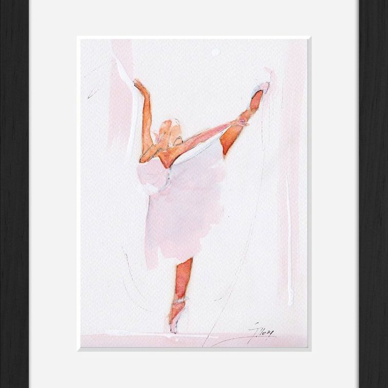 Peinture art et sport à l'aquarelle ballet : tableau avec cadre d'une danseuse étoile
