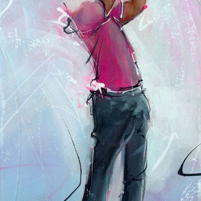 Art Painting Sport Golf: Golfer, driver in hand on a course