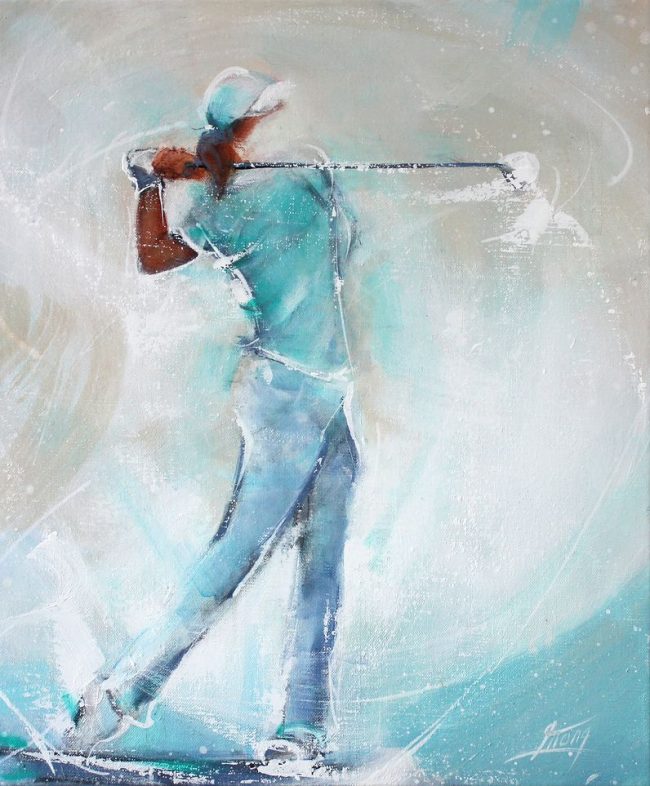 Art Peinture sport Golf : Joueuse de golf sur le fairway
