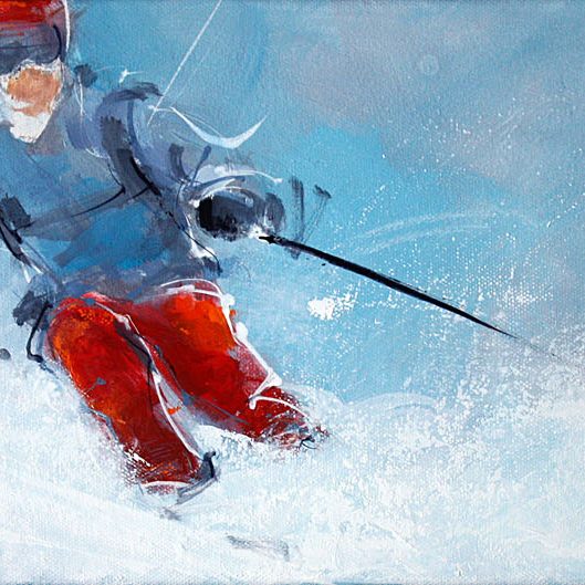 art painting sport skiing: freeriding in fresh snow