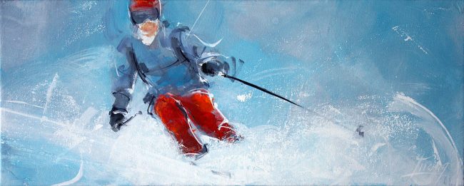 art painting sport skiing: freeriding in fresh snow
