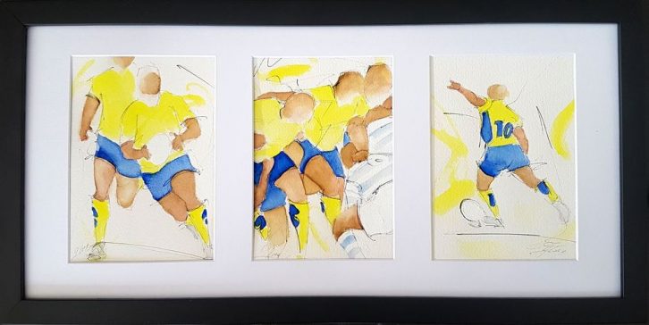 art peinture aquarelle sport rugby : Jour de match entre l'ASM Clermont Auvergne et le Racing