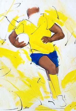 art tableau sport rugby ASM : Un joueur de l'ASM remonte le ballon lors d'un match au stade Marcel Michelin