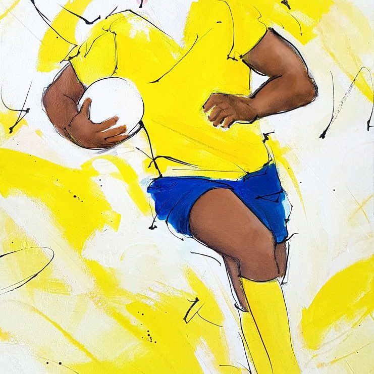 art tableau sport rugby ASM : Un joueur de l'ASM remonte le ballon lors d'un match au stade Marcel Michelin