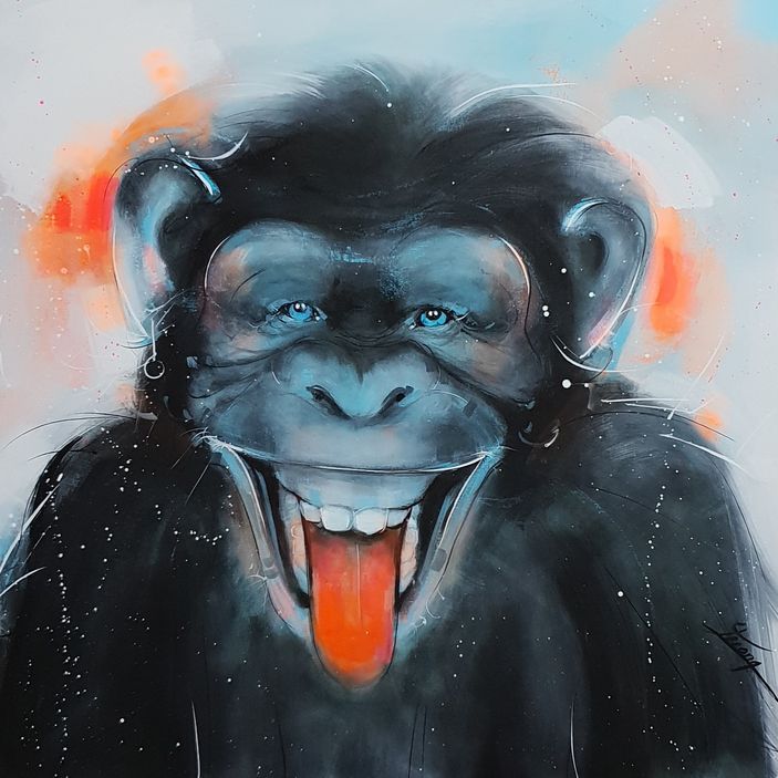 art peinture Pop art : tableau animalier d'un singe drôle tirant la langue