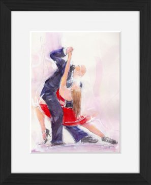 art peinture aquarelle danse tango : un tango sensuel dansé par un couple