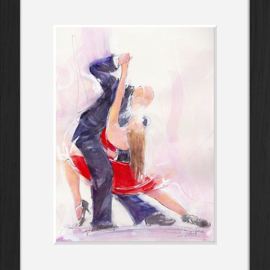 art peinture aquarelle danse tango : un tango sensuel dansé par un couple