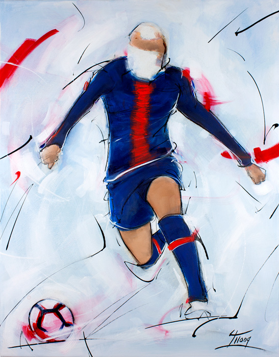 Peinture football : tableau de Killan Mbappé lors du match du PSG