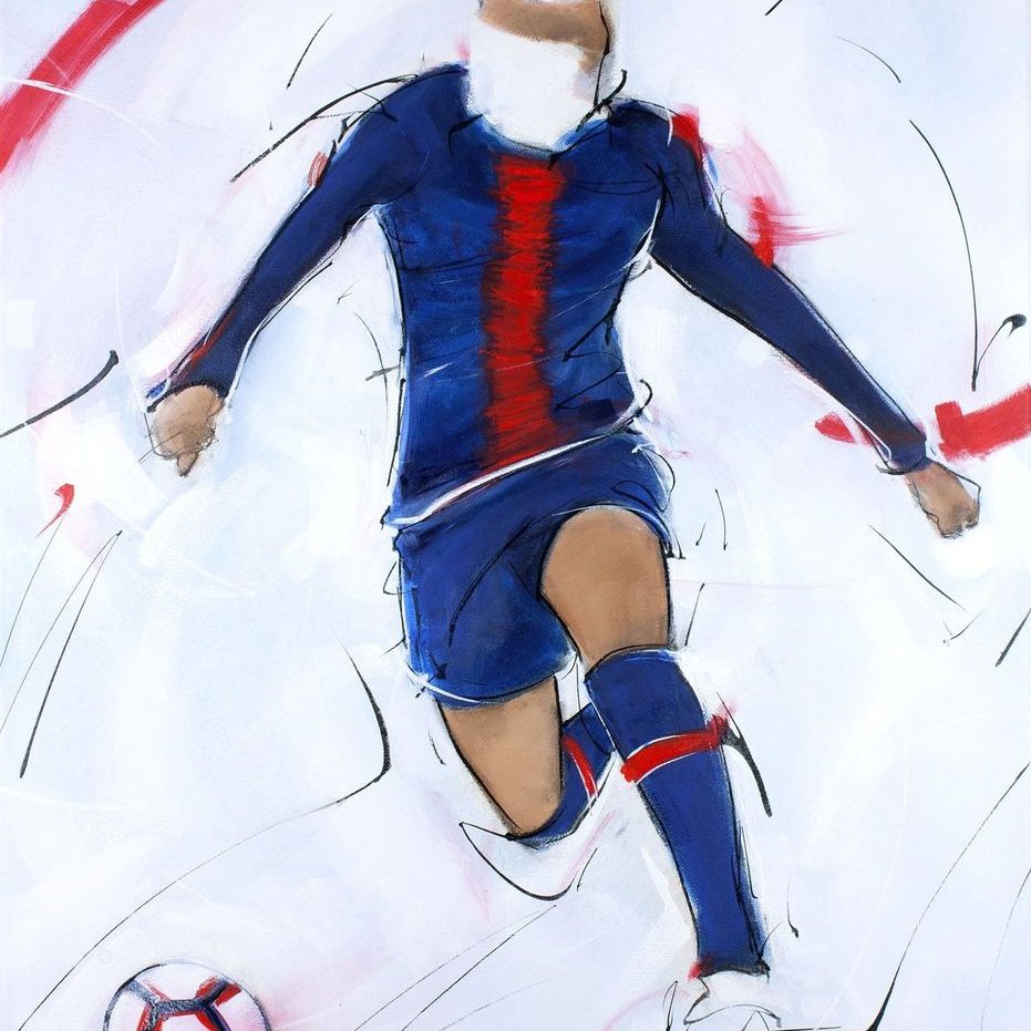 Football painting : killian Mbappé run for a goal