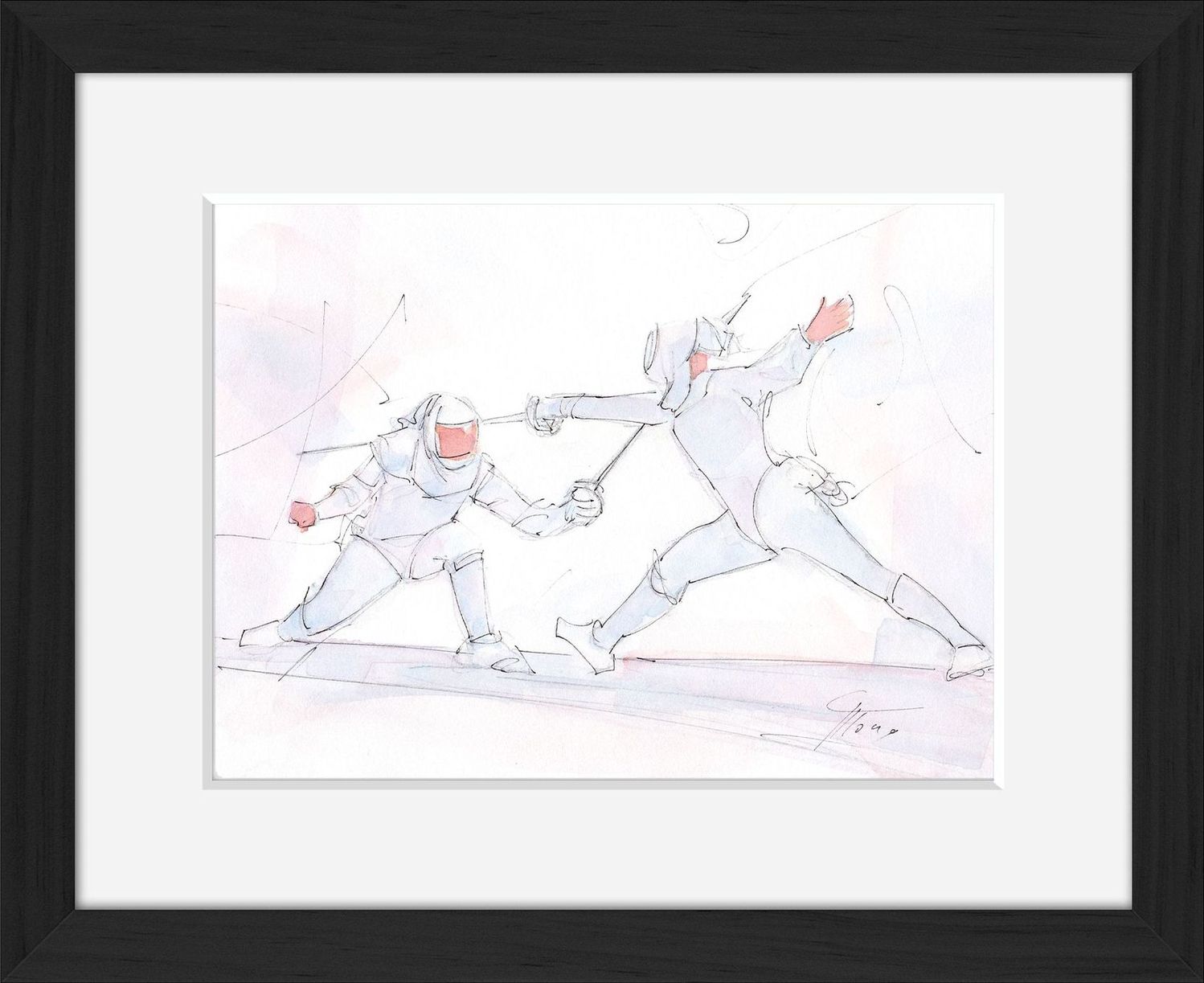 sport and fencing watercolor painting - Lucie LLONG, artist of movement