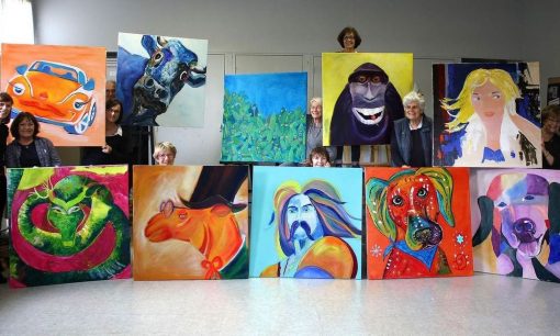 les photos du stage de peinture grand format façon POP ART organisé par Lucie LLONG, artiste peintre du mouvement - Puy-de-Dôme - Clermont ferrand - Pays d'Issoire - Champeix