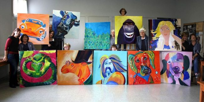 stage_peinture_grand_format_pop_art_technique_groupe les photos du stage de peinture grand format façon POP ART organisé par Lucie LLONG, artiste peintre du mouvement - Puy-de-Dôme - Clermont ferrand - Pays d'Issoire - Champeix