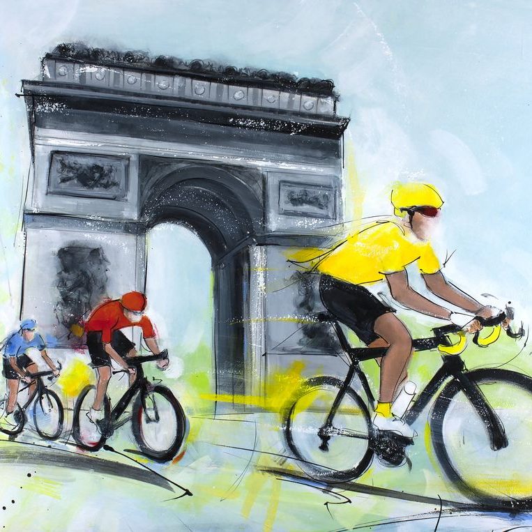 Art painting of sport - Cycling - Tour de France - The arrival of the yellow jersey on the Champs-Elysées