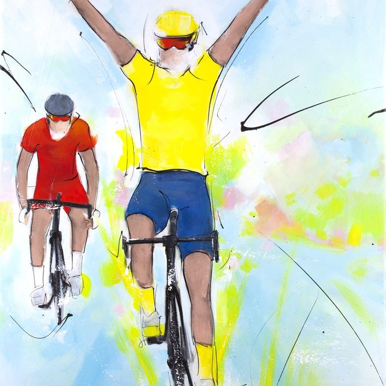 art painting sport cycling tour de France: Stage victory for the yellow jersey