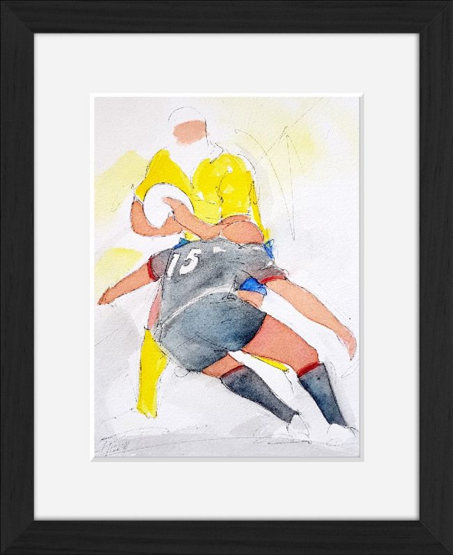Rugby : Tableau aquarelle de sport collectif - Match de TOP14 de rugby entre l'ASM Clermont Auvergne et le Stade Toulousain - Finale du TOP 14 2019