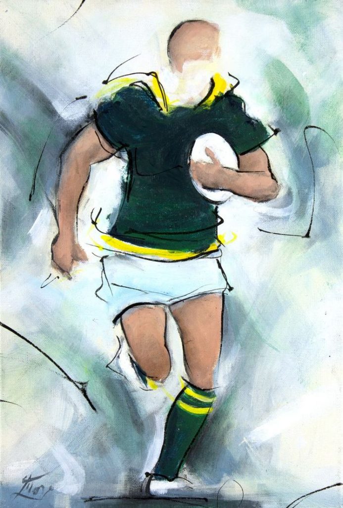art sport rugby world cup : peinture rugby d'un joueur springboks d'Afrique du sud