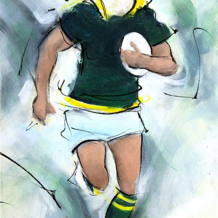 Rugby world cup painting | Sport artwork | south african springboks playing a game by Lucie LLONG, sports artist