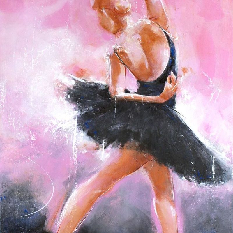Art - Peinture danse de ballet : la magie envoutante du lac des cygnes de Tchaïkovski représenté par Odile - le cygne noir par Lucie LLONG, artiste peintre du mouvement