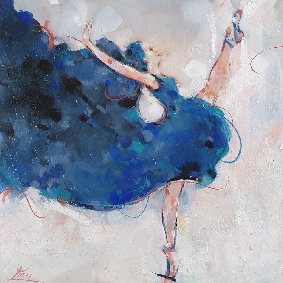 Art peinture d'un danseuse de ballet -peinture sur toile - Lucie Llong, artiste peintre du mouvement