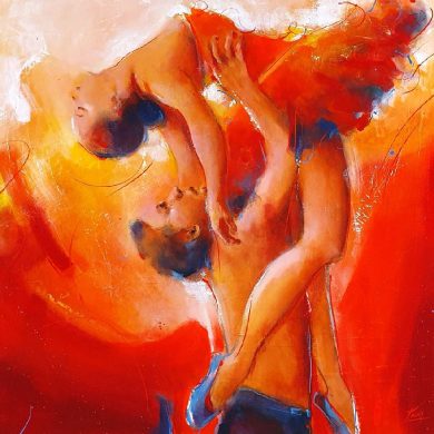 art painting dance ballet: dancer lifted on stage