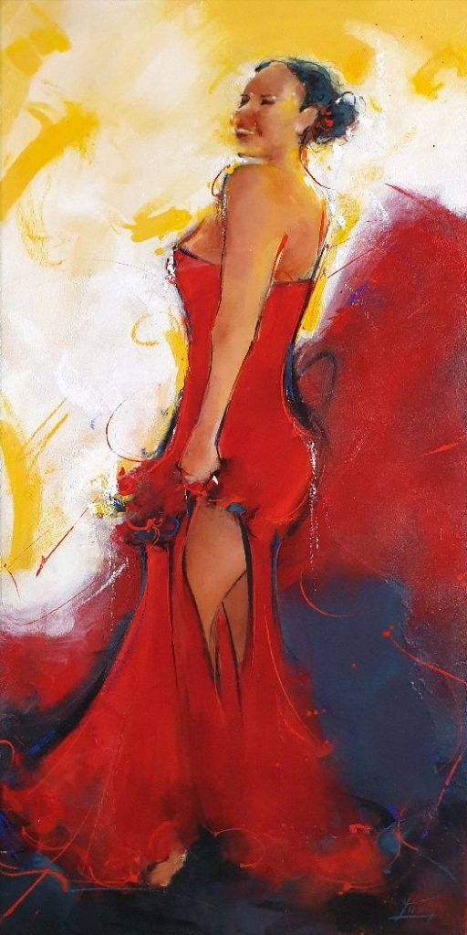 Art peinture danse flamenco - Duende Flamenco - tableau par Lucie LLONG artiste peintre du mouvement