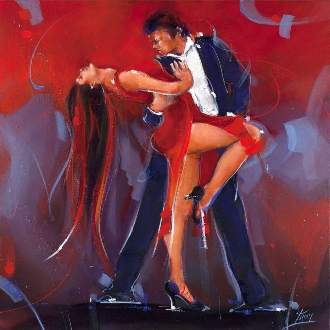 art peinture danse tango - couple de danseurs sur scène