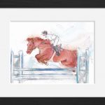 Horse riding: framed watercolor painting - jumping
