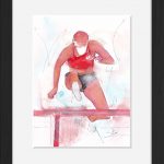 Athlétisme : Peinture à l'aquarelle d'une course de saut de haies
