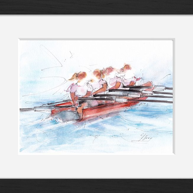 Aquarelle sport | Peinture de sport | Aviron féminin