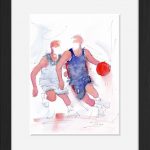 Basket ball : peinture à l'aquarelle encadrée de la victoire de la France face aux USA en 2019