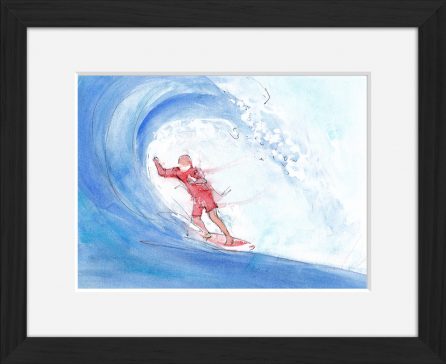 Surf : peinture à l'aquarelle d'un surfeur ridant une vague de l'océan atlantique
