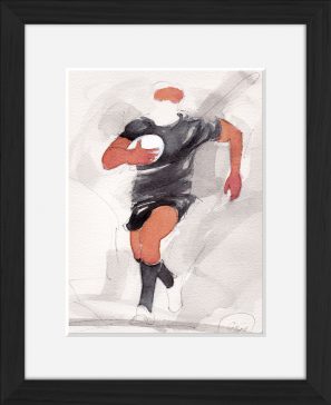 Peinture à l'aquarelle des all Blacks - sport - aquarelle encadrée d'un match de rugby