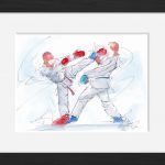 Karaté : peinture à l'aquarelle de karaté encadrés -Arts martiaux