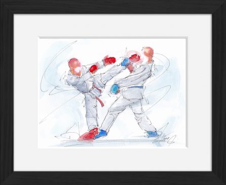 Karaté : peinture à l'aquarelle de karaté encadrés -Arts martiaux