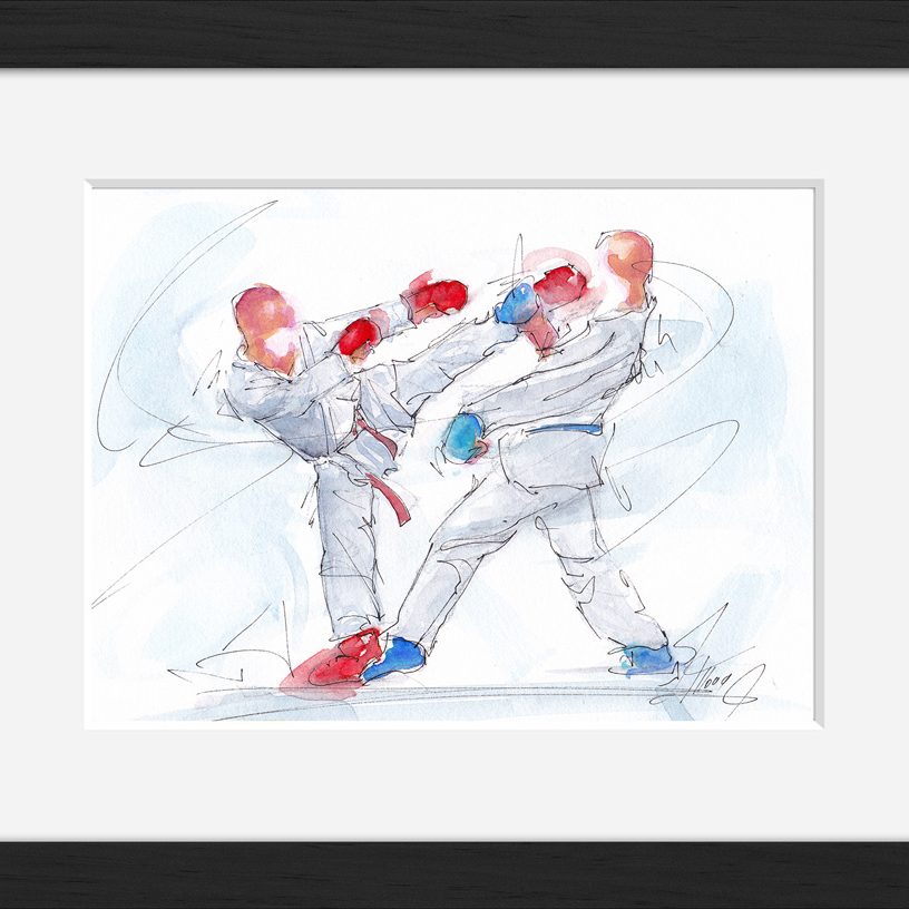 Karaté : peinture à l'aquarelle de karaté encadrés -Arts martiaux