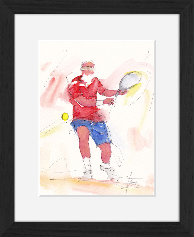 Tennis : peinture à l'aquarelle encadrée de tennis