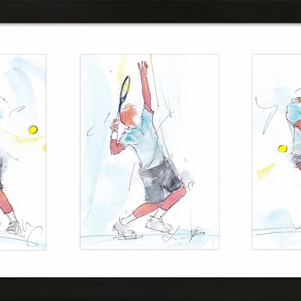 Tennis : peinture à l'aquarelle encadrée de tennis - triptyque