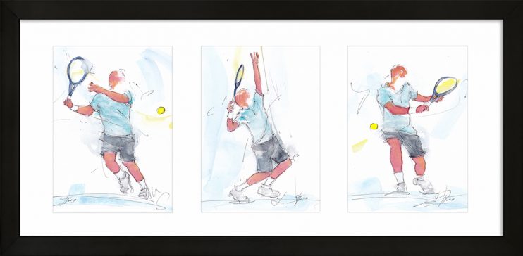 Tennis : peinture à l'aquarelle encadrée de tennis - triptyque