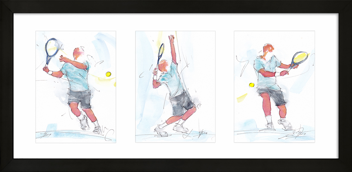 Tennis : sport framed watercolor painting