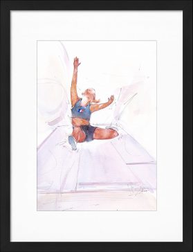 Aquarelle sport | Peinture de sport | Athlétisme féminin | Saut en longueur