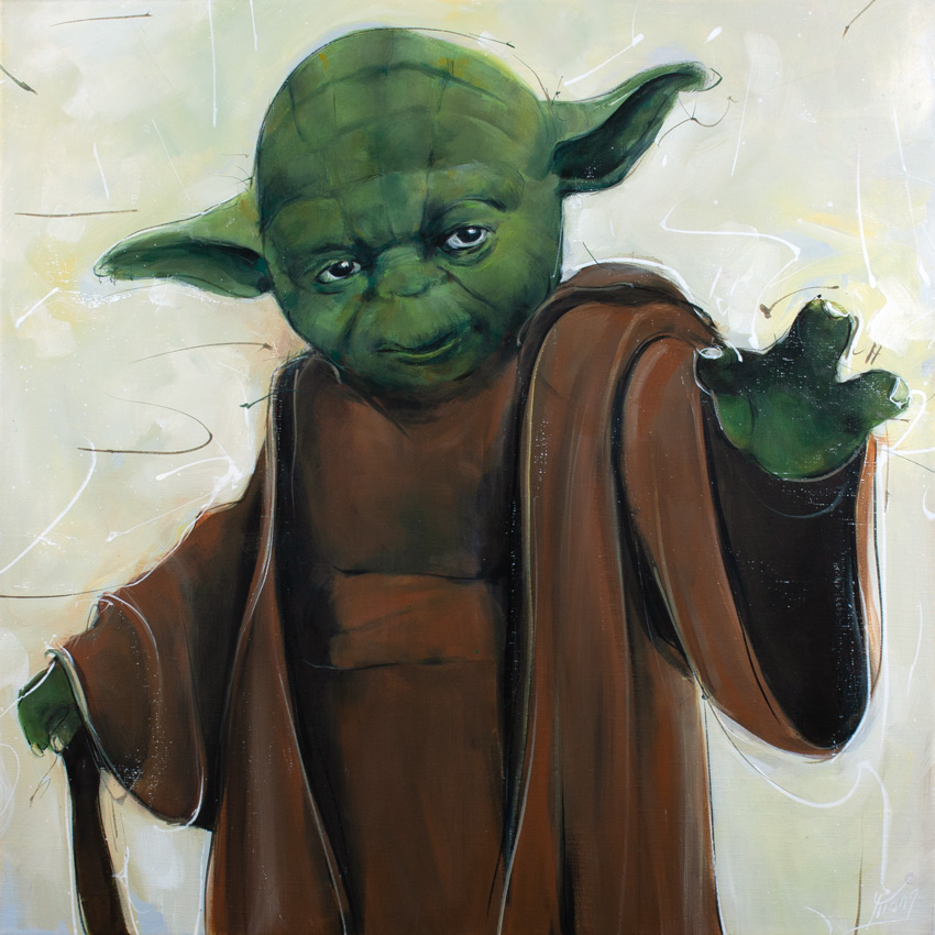 Peinture Starwars : le maître Jedi Yoda en peinture par Lucie LLONG, artiste peintre - Série POP ART
