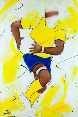 art tableau sport rugby ASM : Un joueur de l'ASM remonte le ballon lors d'un match au stade Marcel Michelin