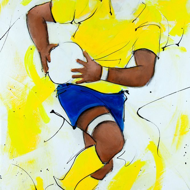 art tableau sport rugby ASM : Un joueur de l'ASM remonte le ballon lors d'un match au stade Marcel Michelin