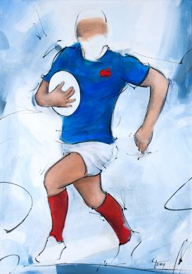 Art | rugby painting | rugby french player running | Guiness six nations | Lucie LLONG, artiste of movement and sport